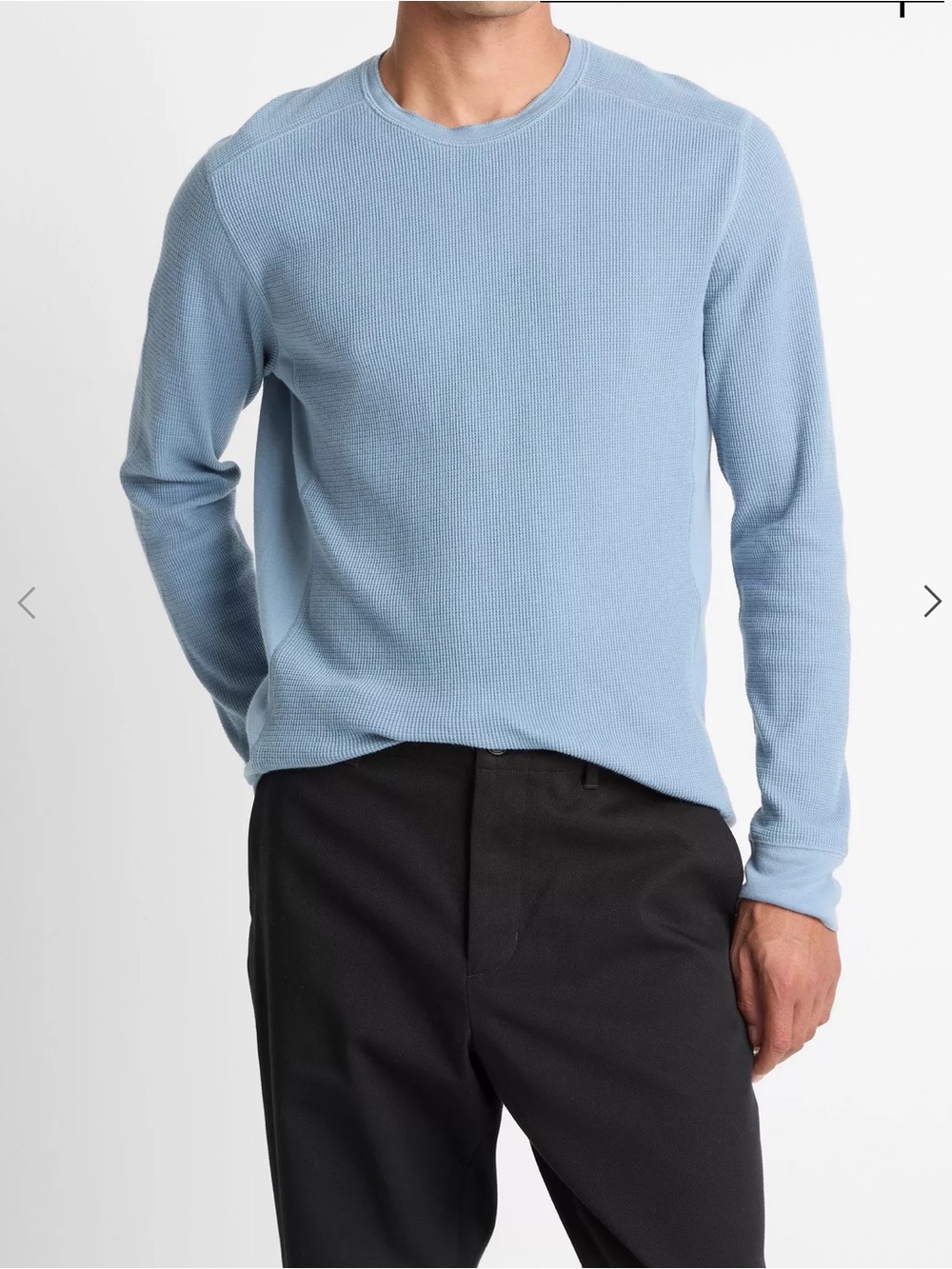 Vince Peruvian Pima Cotton Waffle Knit Men's Light Blue Crewneck Thermal Tshirt.
